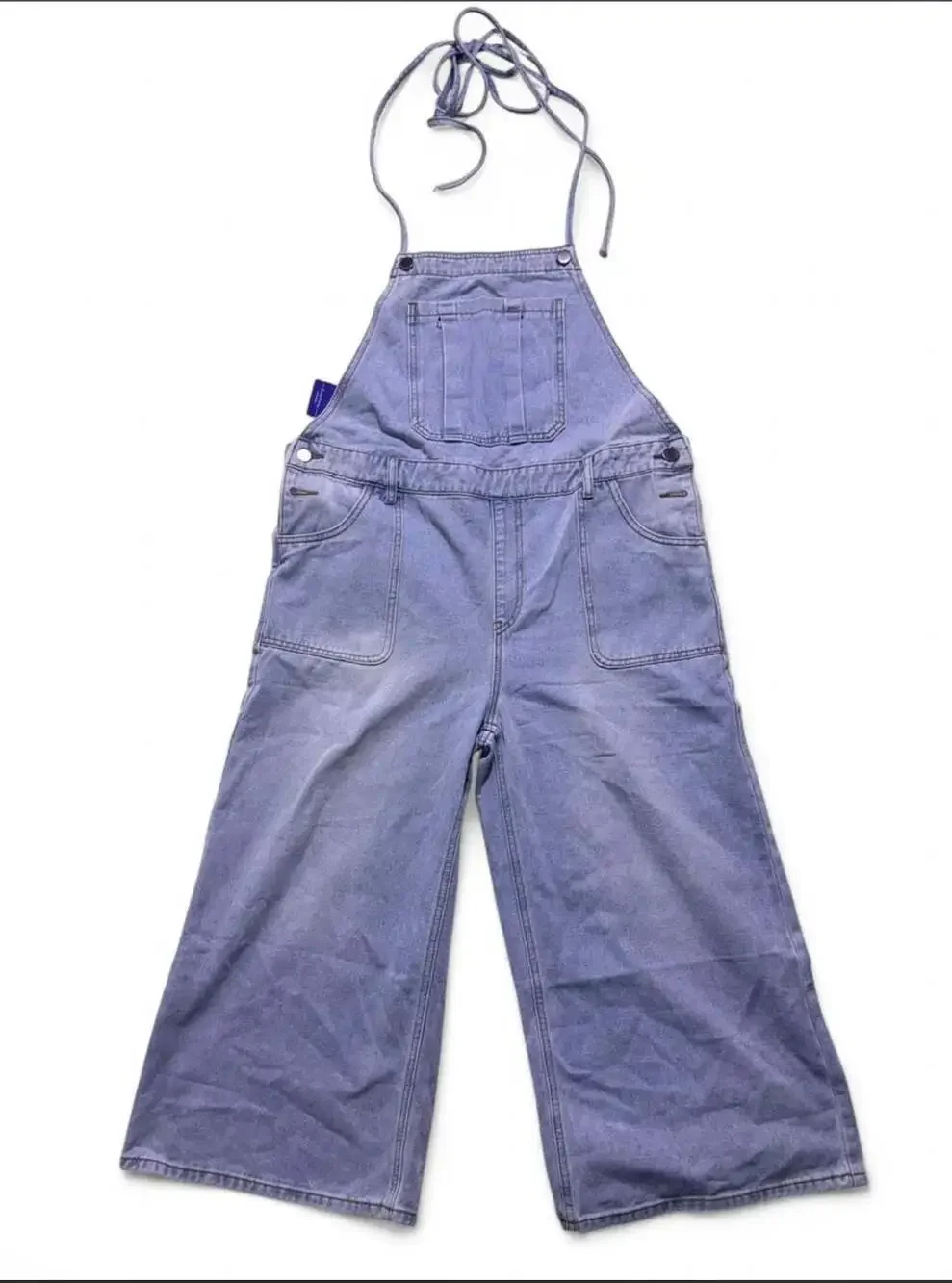Oversize Denim Halter Neck Wide Leg Jumpsuit Overalls - Picture 1 of 7